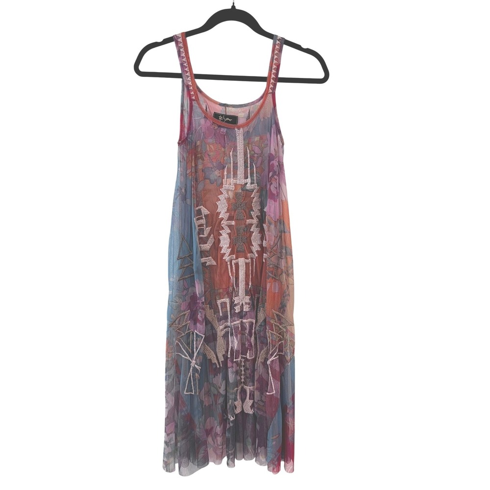 Johnny Was NWT Biya Chaya Mesh Floral Embroidered Dress Small‎